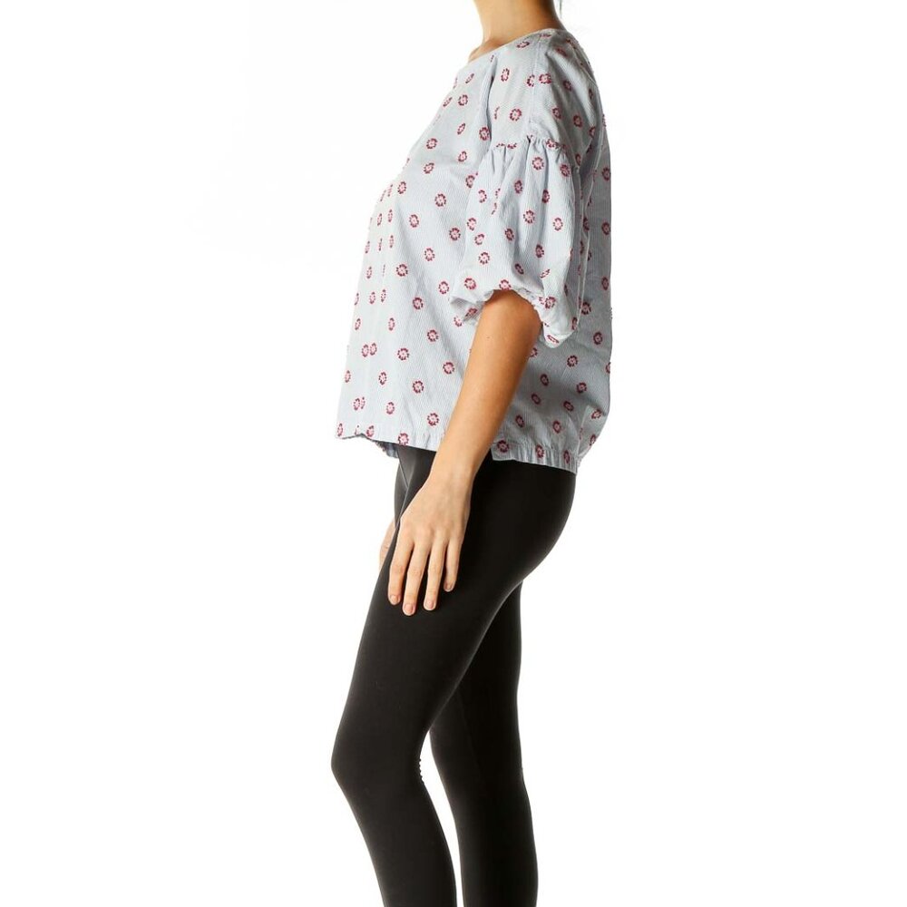 Loft Blue Object Print Retro Blouse - Picture 2 of 3